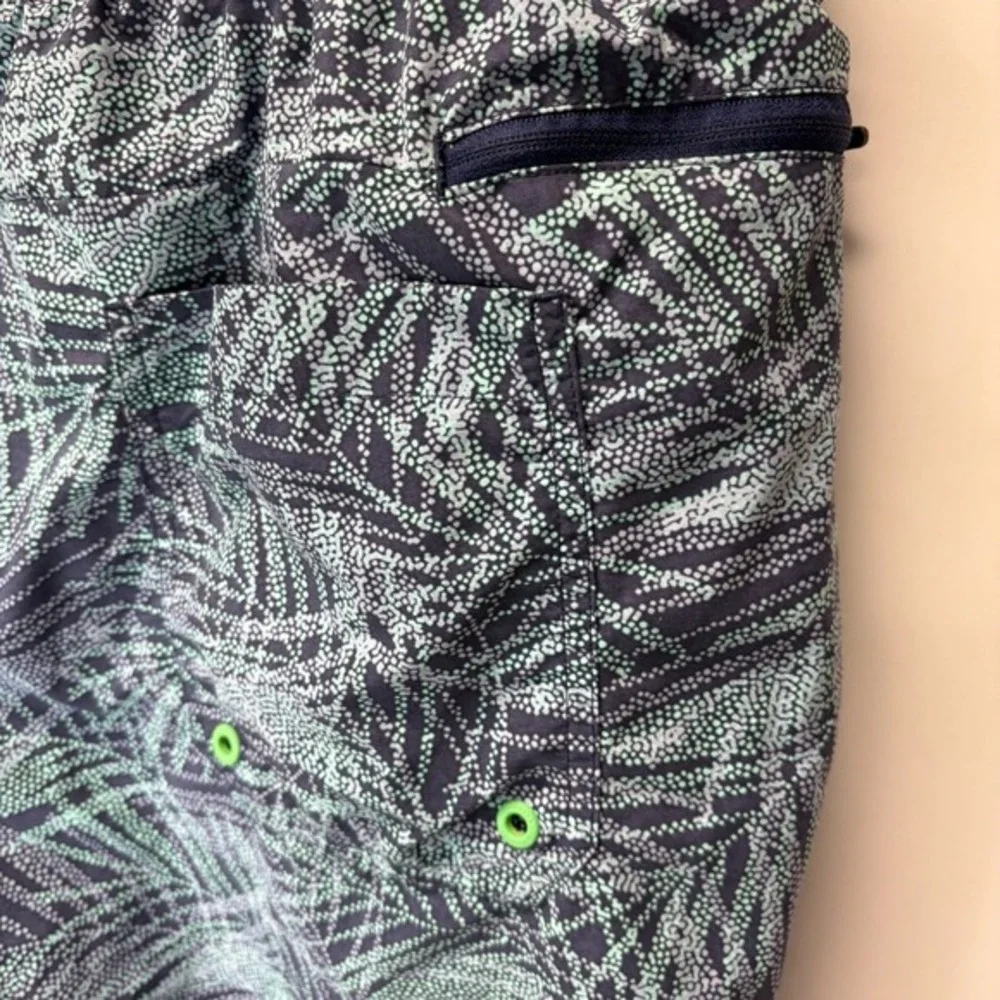 Lands' End Men's XXL‎ Swim Trunks Blue Purple Green Palm Print Lined 4 Pocket